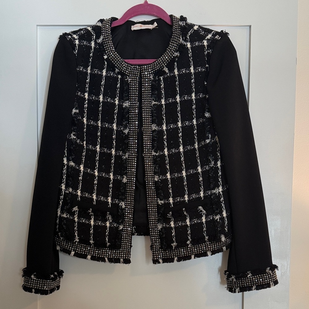 Tory Burch Black and White Tweed Marisol Blazer